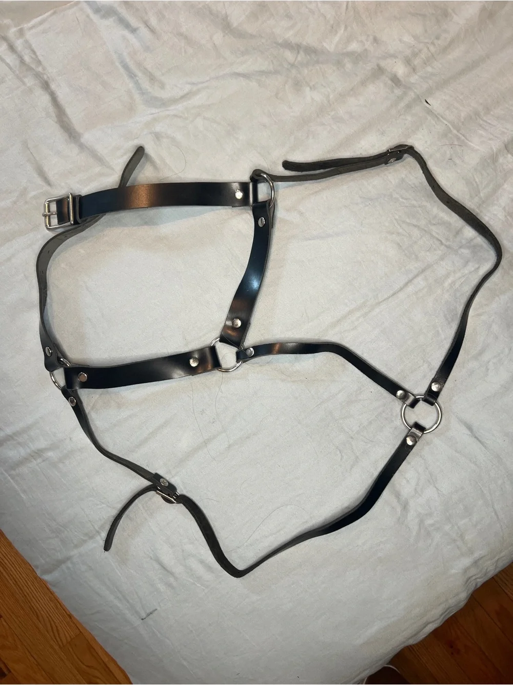 Black Leather Harness Belt with Adjustable Straps - Women's Accessory